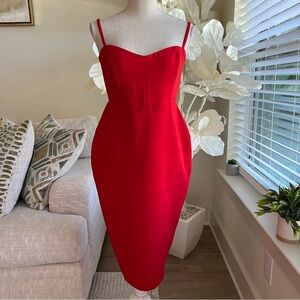 NOOKIE Cherry Red Women's Spaghetti Straps Midi Dress In Size L